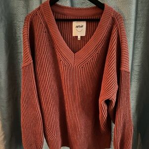Get ready for those chilly nights wth this Aerie Warm Rust V-Neck Sweater - lg